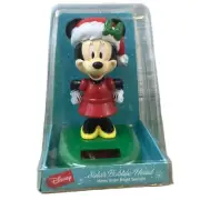 Solar Moving Mini Mouse Christmas Holiday Bobble Head 4" Tall Disney