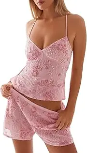 [JEIBKOUY] Y2k Summer Sequin Tank Tops for Women Sexy Sparkle V Neck Shirt Backless Halter Low Cut Straps Trendy Going Out Tops