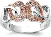 [JewelryWeb] 925 Sterling Silver Solid Polished and Gold Plated Pink CZ Simulated Diamond Love Heart Ring 8.5mm Wide Statement-Ring for Women