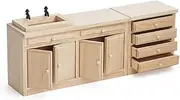 Odoria Dollhouse Kitchen Island Miniature : 1/12 Scale Table with Washbasin Drawer for Restaurant Bathroom Antique - Mini Unfinished Furniture Wood 2Pcs