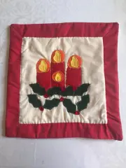 Hand made cushion pillow cover patchwork quilted Christmas Candles red