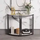 High Gloss Half Moon Hallway Console Table Marble Top Side Entry Display Decor