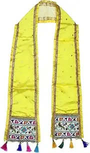 [Vedic Vaani] GaneshjiUparna/Gauri Ganpati Chunnari/Laxmi Decoration Accessories, Shringar/Patka/Shela/Khes/Shaw/Dress/Poshak/Designer Vastra in Material for Statue, Idol, Murti (60 inch), Yellow, Set
