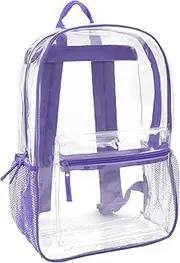 [Trail maker] Clear Backpack with Reinforced Straps & Front Accessory Pocket - Perfect for School, Security, Sporting Events