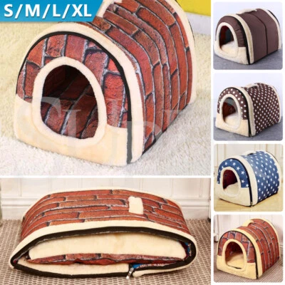 Pet Dog House Kennel Soft Igloo Beds Cave Doggy Warm Cushion Fold Cat Puppy Bed