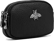 [imeetu] Women Leather Coin Purse, Small 2 Zippered Change Pouch Wallet, A-Black, Small, Bee Style