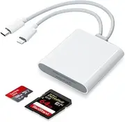 SD/TF Card Reader for iPhone iPad Camera, 2-in-1 Dual Card Slot Memory Card Reader Lightning/Type-C to SD/TF Carder Adapter (SD TF to TypeC 2 in 1)
