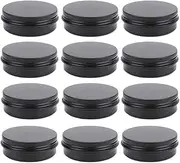 12 Pack 2 oz Aluminum Tin Jar 60 ml Round Refillable Containers,Black Aluminum Cosmetic Sample Containers with Screw Lid for Spice,Salve,Powder or Candies