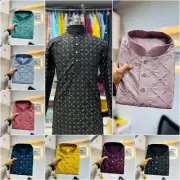 Ethnic wear Kurta pajama for men Soft silk fabric with Embroidered sequin kurta