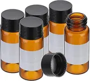 uxcell Small Glass Sample Bottles with Lids, 5 Pcs 10ml Amber Glass Vials with Black Screw Caps Mini Leak Proof Reagent Sealed Bottles with Writing Label for Solid Liquid Powder Storage
