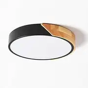 ZAITINZ LED Ceiling Lights,Black Modern Flush Mount Lighting Fixture,Round Shaped Wood Ceiling Lighting,24W,6500K Cool White,Ø30cm