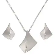 Jewellery Set Sterling Silver Brushed Origami Kite Art Deco Diamond - Silverly