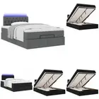 Ottoman Bed with Mattress Bed Base & LEDs Dark Grey King Single Fabric vidaXL
