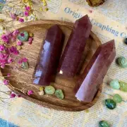 Natural Pink Strawberry Quartz Point Wand Obelisk Crystal Tower Meditation Decor