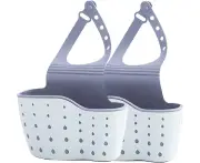 Kitchen Sink Caddy Sponge Holder Silicone Plastic Soap Holder Hanging Ajustable Strap Faucet Caddy with Drain Holes for Drying-blue-2 Pack