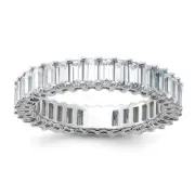 14k White Gold Emerald-cut Moissanite Eternity Band Ring Size 9