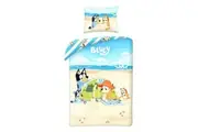 Bluey Family Beach Day Cotton Quilt Cover Set - Single Bed Size