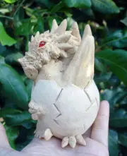 Baby Dragon Hatching egg Art Hand Carved Sculpture Fantasy Unpaint Unfinished