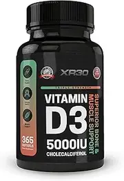 XR30 Vitamin D3 5000IU Cholecalciferol - Superior Bone & Muscle Support - 365 Softgels - Made in USA