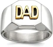[JewelryWeb] 8mm Stainless Steel Polished With 14k Accent Dad With Black Enamel Signet Ring Band Style-Ring for Women
