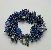 Bracelet Bead Kit "Elephant Walk" Blue glass beads & pewter charms Fringe Magic