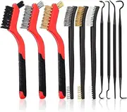 Swpeet 10Pcs Wire Brush Set, Brass Stainless Steel Nylon Wire Brushes with Curved Handle Grip, Gun Cleaning Brush and Pick Set, Double-Ended Cleaning Pick for Rust Removal, Dirt, Paint Scrubbing