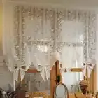 Retro Bows Lace Short Tulle Curtains Flower Jacquard Sheer Half Curtain Drapes