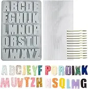 Wocuz 26 Large Letters Silicone Mold Alphabet Crayon Mold Chocolate Mold Biscuit Ice Cube Tray with 12 Sets of Present Packages for DIY Name Letter for Students Graduation Party