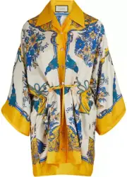 New Auth GUCCI FLORAL & TASSEL Print 100% SILK KIMONO TUNIC Shirt IT-36 S/M