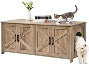 VEVOR Cat Litter Box Enclosure for 2 Cats, Litter Box Furniture Hidden with Double Rooms, Wooden Cat Box Cabinet Fit Most of Litter Box, 47.2" L x 18.5" W x 19.7" H, Greige