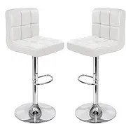 ALFORDSON Bar Stool 2Pcs Adjustable Kitchen Barstools Swivel Counter Dining Chair in 62-83cm Seat Height with Anti-Slip Floor Protector for Home Bar Dining Room (Ralph White)
