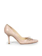 Beige Crocodile Embossed Pumps