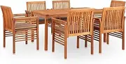 7 Piece Outdoor Dining Set with Cushions Solid Wood Acacia Patio Bar Sets