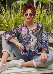 [Virtuelle] Taking Shape Natural Reversible Quilted Jacket Size 14 in Patchwork Print, Bamboo - Plus Size Women's Clothing Patchwork Print