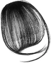 Clip In Bangs for Women 5" Natural Clip-On Fringe Black Thin Air Bangs Hair Accessory with 8" Temples & Invisible Fastener Decorative Fake Forelocks for Daily, Cosplay & More