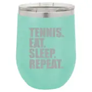 Stemless Wine Tumbler Coffee Travel Mug Glass Tennis Eat Sleep Repeat