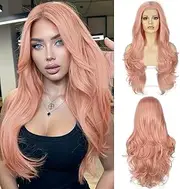BECUS Pink Lace Front Wig Pre Plucked 13x3 Body Wave Wigs for Women Loose Curly Synthetic Lace Front Wig Wave Natural Hairline