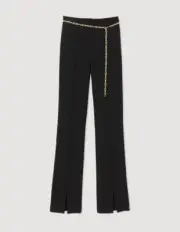 SANDRO Noir Split Hem Gold Chain Belt High Rise Waist Tailored Pant 38 8/10 M