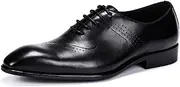 [Generic] Brogue Carving Oxford for Men Formal Dress Shoes Lace Up StyleGenuine Leather Easy Care Round Toe Block Heel