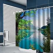 Sea Water Plant Landscape Printing With Hook Shower Curtain Modern Polyester Machining Waterproof Bathroom