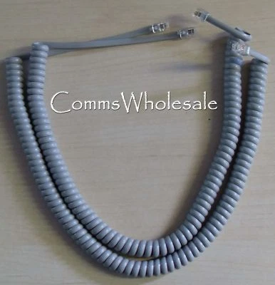 2 x Grey Meridian Norstar Option Nortel BCM Handset Curly (Coiled) Curly Cord