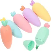 jojofuny 6pcs Kawaii Carrot Shape Aesthetic Highlighters Pastel Colors Chisel Tip Marker Pens No Bleed Fluorescent Ink for School Office and Home Stationery Supplies