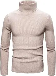 [Generic] Lightweight down Coat Men Winter New Fashionable Ribbed Thermal Casual Knitting Pullover Sweaters Plains High Neck Sweater Dark Wool Coat