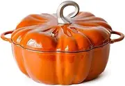 Pumpkin Casserole Dish Cast Iron with Lid – Non-Stick Dutch Oven for Stew, Soup, Bread Baking – Oven Proof Enamelled Cooking Pot for Induction & Gas Stovetop,1.85L,Orange