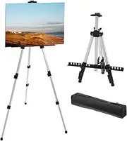 uxcell Painting Easel Stand, 2 Pack 17" to 66" Adjustable Aluminum Metal Tripod Artist Display Easel with Portable Bag for Table/Floor Painting, Drawing, Silver Tone
