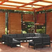 11 Piece Garden Lounge Set with Cushions Black Solid Pinewood vidaXL