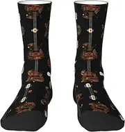 [HVTTIOR] Art Guitar Pattern Print Print Athletic Adult Socks Single Side Circumference For Men And Women Casual Wear, White