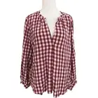 LOFT Plaid Tunic Blouse Top Red 100% Rayon Long Sleeve V-Neck Casual NWT
