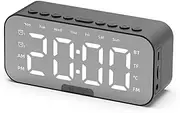 SUIOPPYUW Bluetooth-Compatible Speaker Digital Alarm Clock with Phone Holder Temperature Display TF Cards Playback for Bedroom, Black