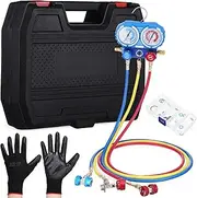 Gatuida Dual Valve Tools Manifold Gauge Set Recharge Kit Air Conditioner Hoses